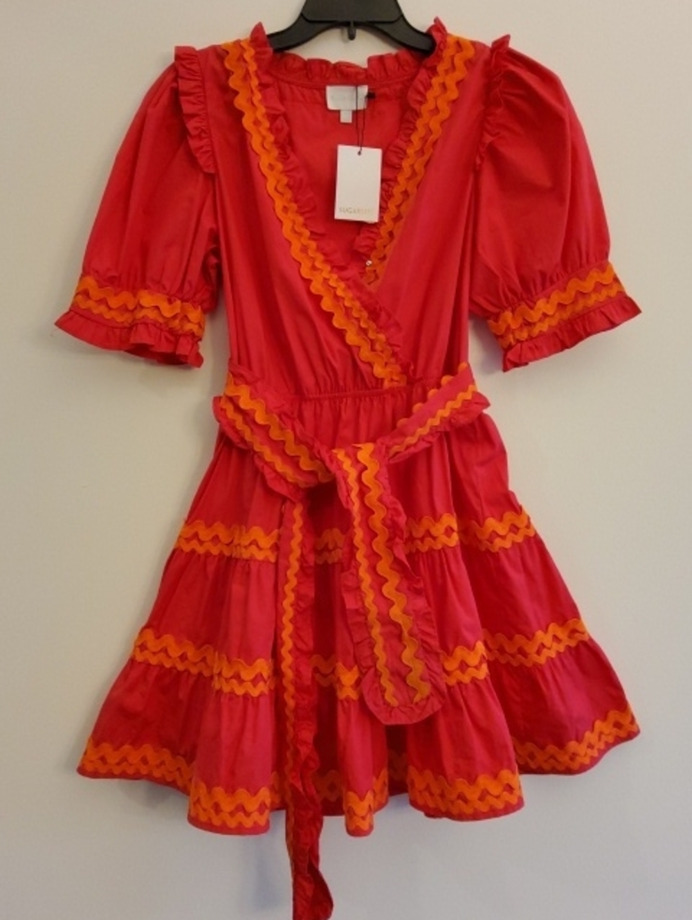 Sugarlips Fuchsia Pink Dress with Orange Trim Mini Dress